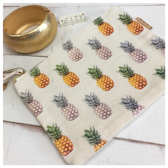 Eco Friendly Pineapple Canvas Makeup Bag - Picture 2 of 5